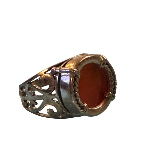 Vintage 925 Sterling Silver Carnelian Ring Filigree Boho Statement SZ.8 Courage - Picture 5 of 16